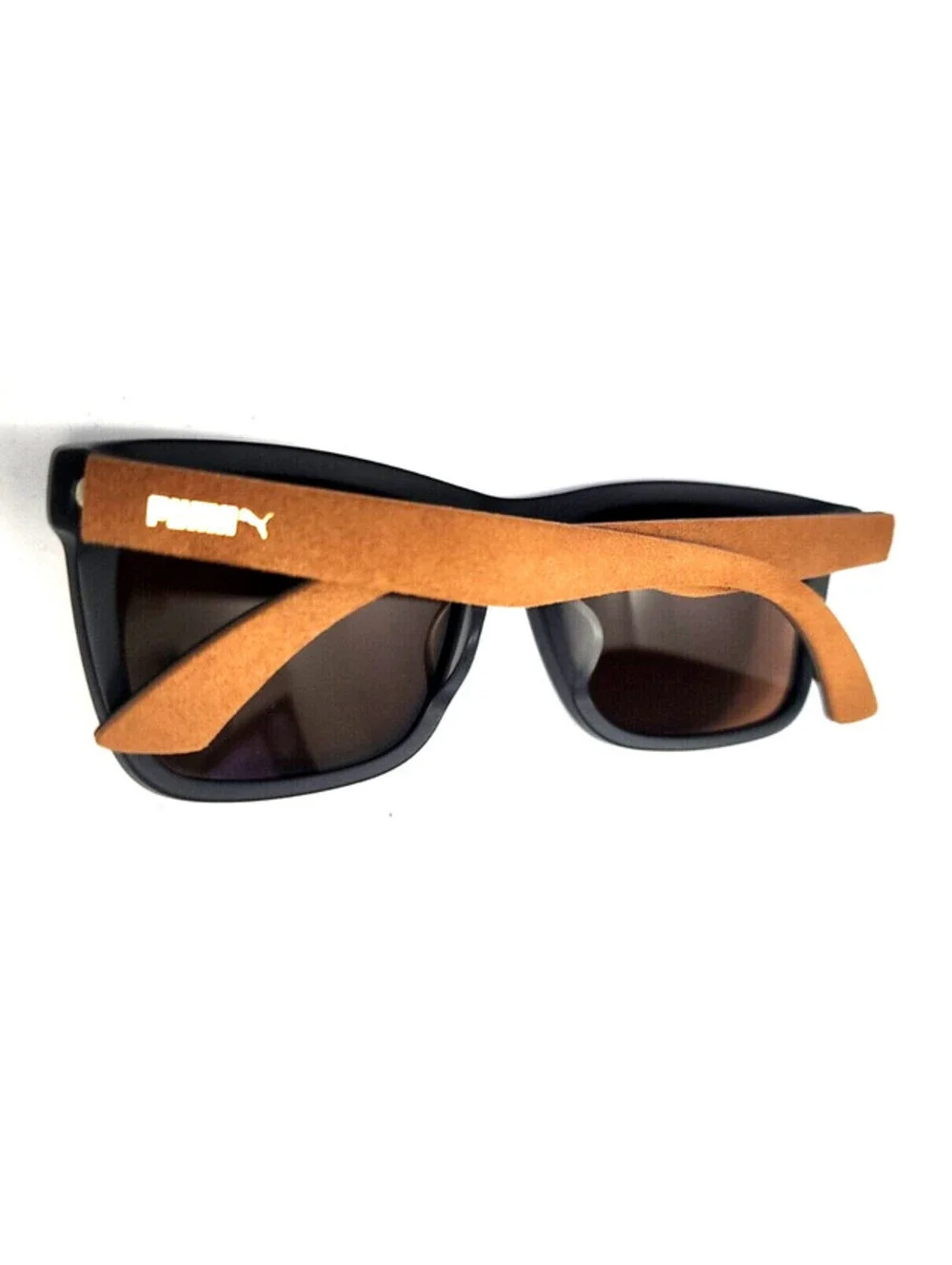 Puma PU0040SA 001 Suede Leather Black Brown Sunglasses 56-18 140 New Pouch Cloth